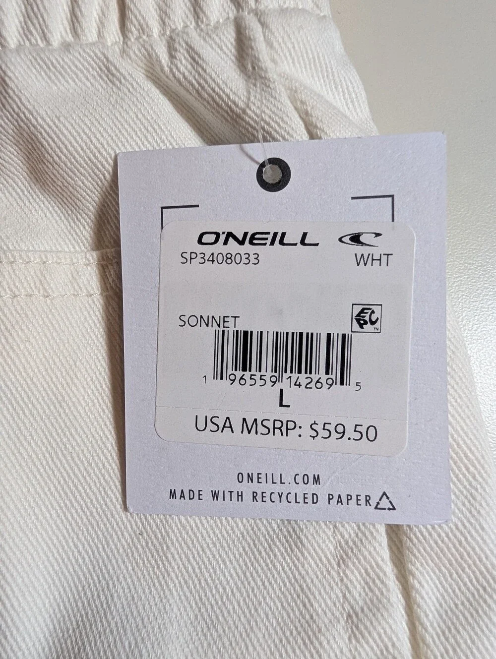 O'Neill Women's Cream Sonnet Elastic-Waist Casual Jean Shorts Size L NWT